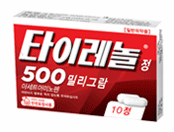 약국과 편의점에서 판매되고 있는 타이레놀 500mg.