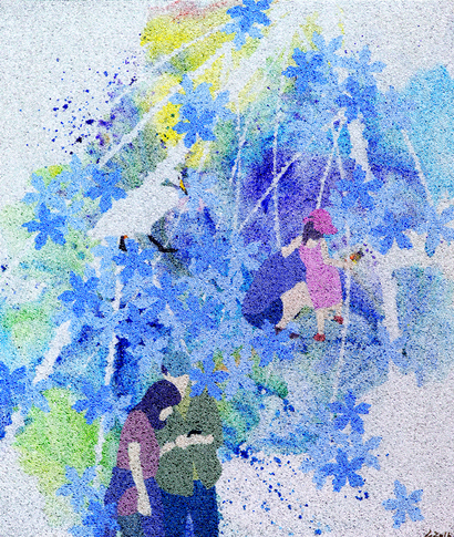 판타지의 유희를 꿈꾸다-하루: 97x110cm, 유리구슬, 혼합재료, 2016년