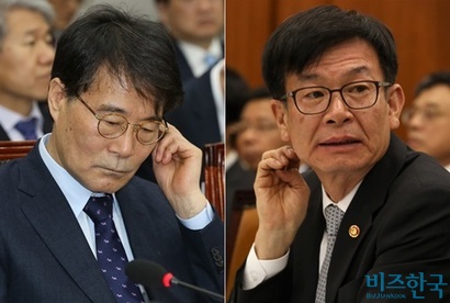 장하성 청와대 정책실장(왼쪽)과 김상조 공정거래위원장. 사진=비즈한국DB