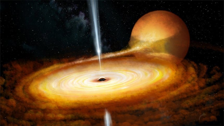블랙홀이 주변 물질을 빠르게 집어삼키며 주변에 형성되는 강착 원반. 사진=John Paice